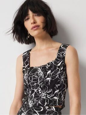 Black & White Floral Square Top